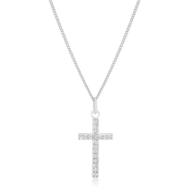 Simple Rhodium Plated Cross Pendant