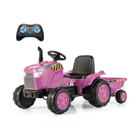 12V Kids Ride On Tractor with Trailer and Remote Control-Red